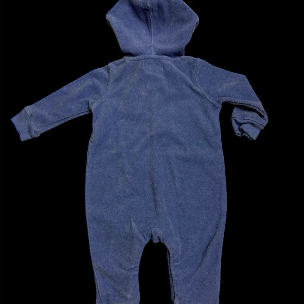 Ralph Lauren Blue Hooded Footie with Red Logo